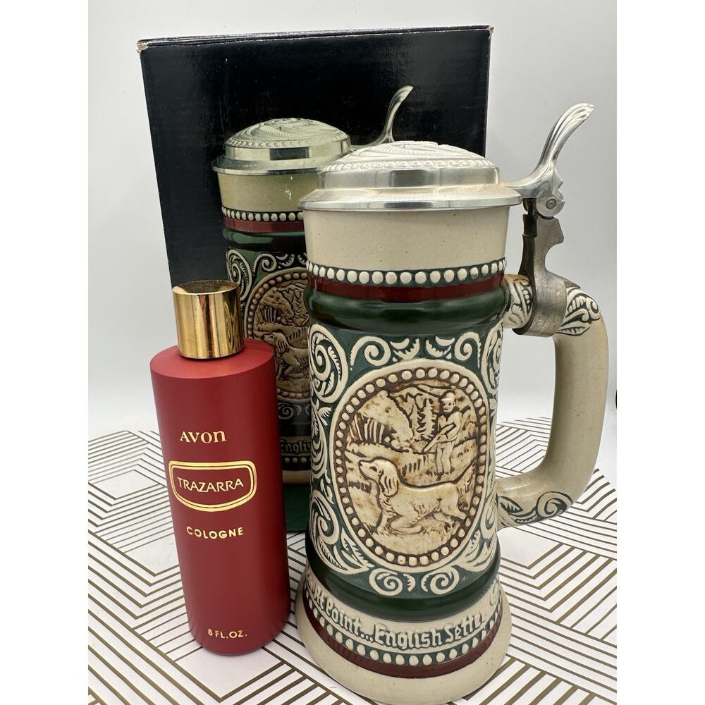 Vintage AVON Rainbow Trout English Setter 1978 Lidded Beer Stein Mug Brazil